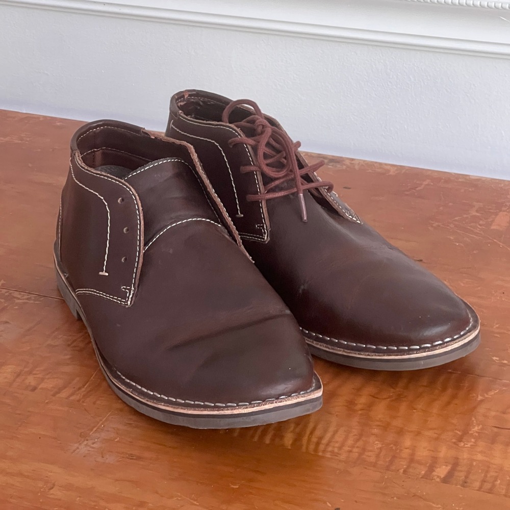 Kenneth Cole Reaction Desert Sun Chukka Mens 13 Leather Brown Lace upBoots Shoes